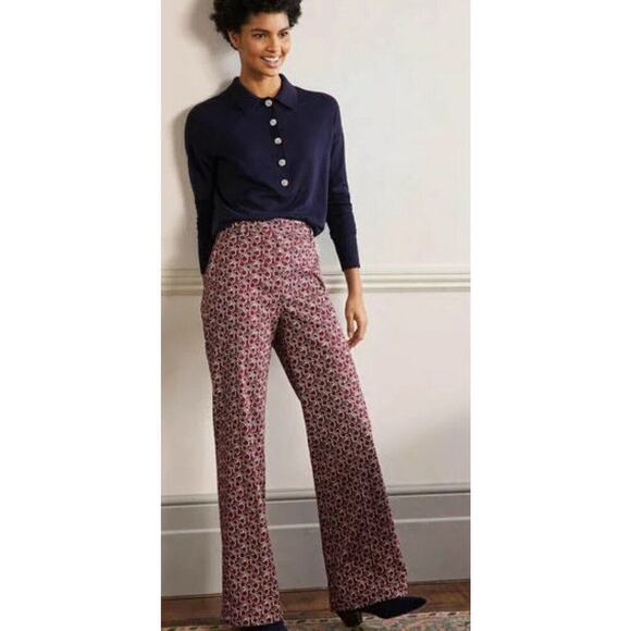 Boden Wide Leg High Rise Wide Leg Red Floral Trouser Stretchy Pants US4R 
NEW - Picture 1 of 15